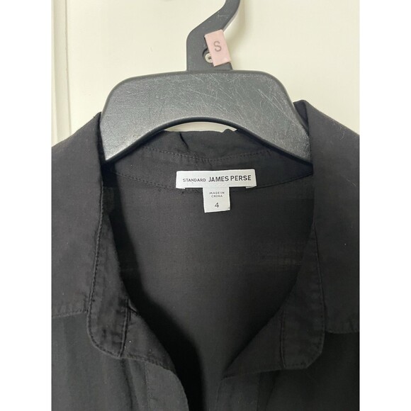 Standard James Perse Top Womens 4 Black Contrast Panel Button Up Roll Tab Sleeve - Picture 8 of 10